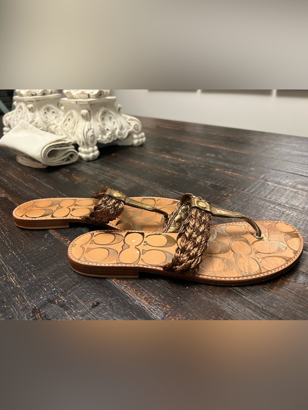 Coach Copper Braided Signature Footbed Flip-Flops Sandals - Picture 4 of 10